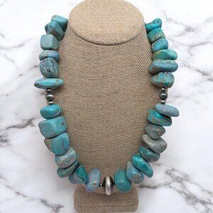 Huge Turquoise and Navajo Pearls Necklace 22" 925 Sterling Silver 232 Grams NWOT